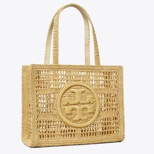Tory Burch Small Ella Tote Bag in Hand Crocheted Paper Raffia with Logo Accent